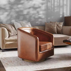 Emma and Oliver Club Style Barrel Accent Chair with 360 Degree Swivel Base and Sloped Armrests
