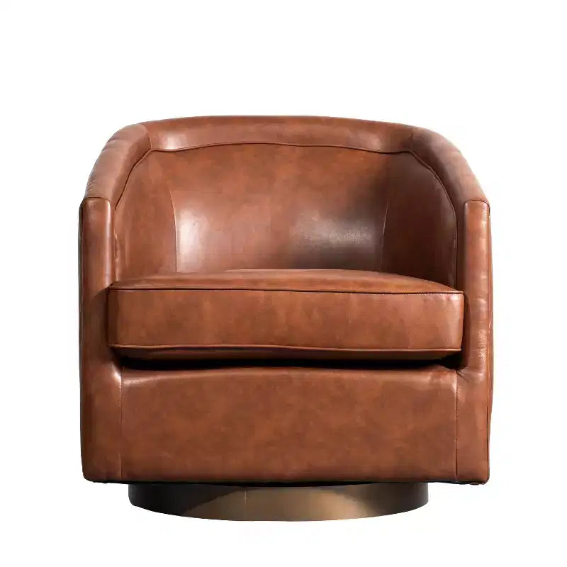 Emma and Oliver Club Style Barrel Accent Chair with 360 Degree Swivel Base and Sloped Armrests
