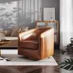 Emma and Oliver Club Style Barrel Accent Chair with 360 Degree Swivel Base and Sloped Armrests