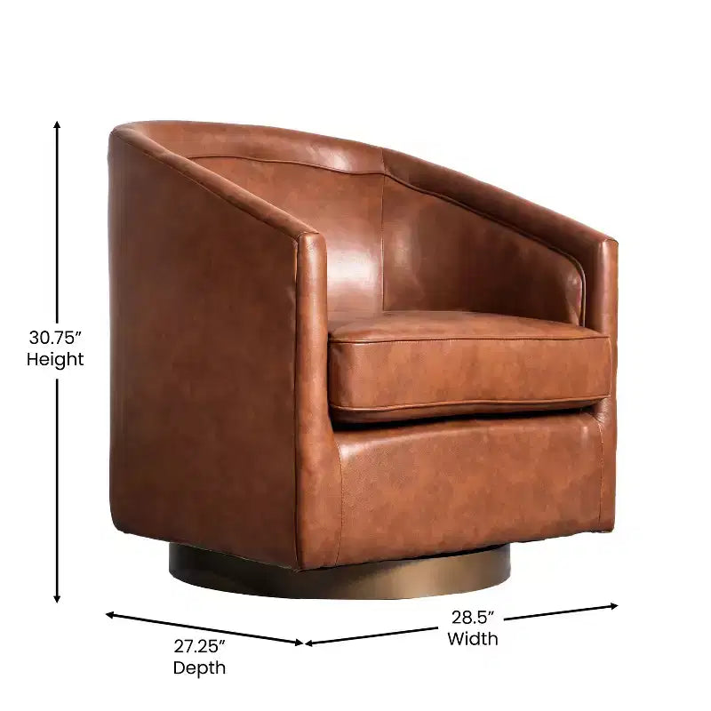 Emma and Oliver Club Style Barrel Accent Chair with 360 Degree Swivel Base and Sloped Armrests