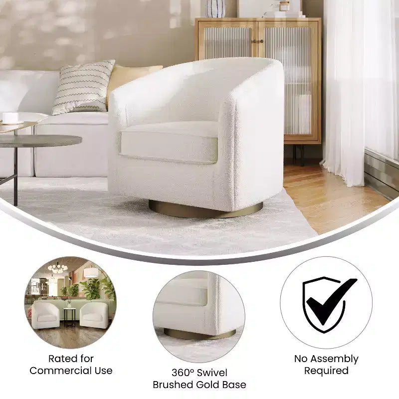 Emma and Oliver Club Style Barrel Accent Chair with 360 Degree Swivel Base and Sloped Armrests