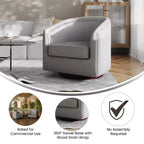Emma and Oliver Club Style Barrel Accent Chair with 360 Degree Swivel Base and Sloped Armrests