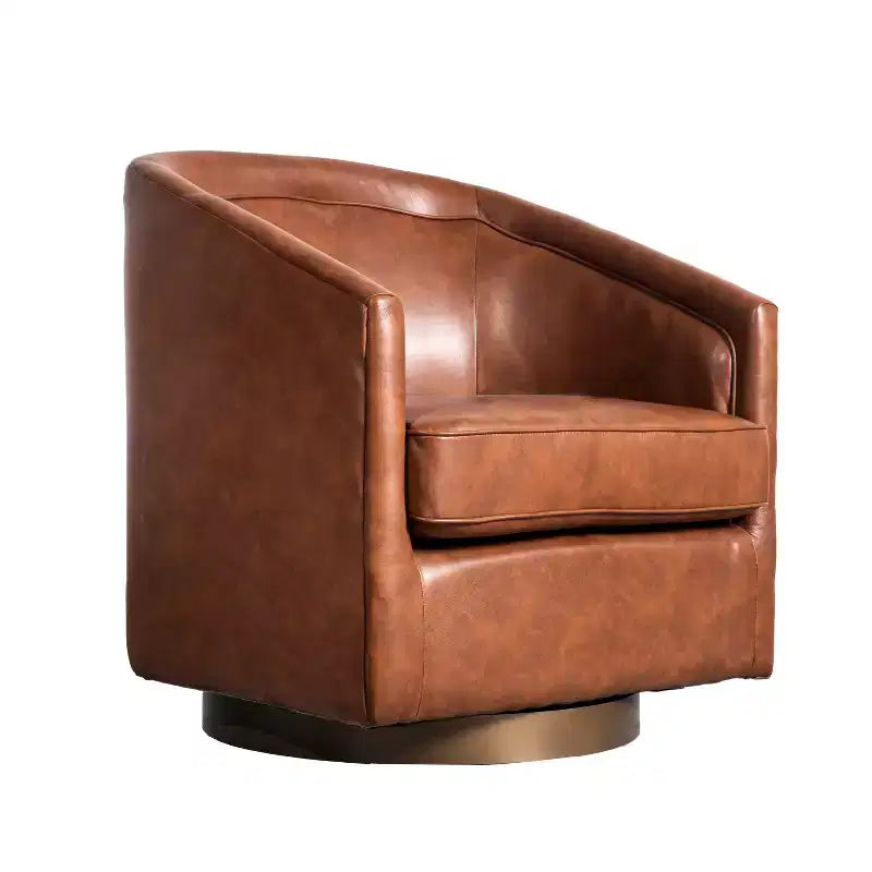 Emma and Oliver Club Style Barrel Accent Chair with 360 Degree Swivel Base and Sloped Armrests