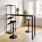 Flash Furniture Jura Metal Bar and Wine Table with 2 Slanted Shelves for Bottle Storage and Hanging Glass Storage