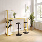 Flash Furniture Jura Metal Bar and Wine Table with 2 Slanted Shelves for Bottle Storage and Hanging Glass Storage