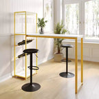 Flash Furniture Jura Metal Bar and Wine Table with 2 Slanted Shelves for Bottle Storage and Hanging Glass Storage