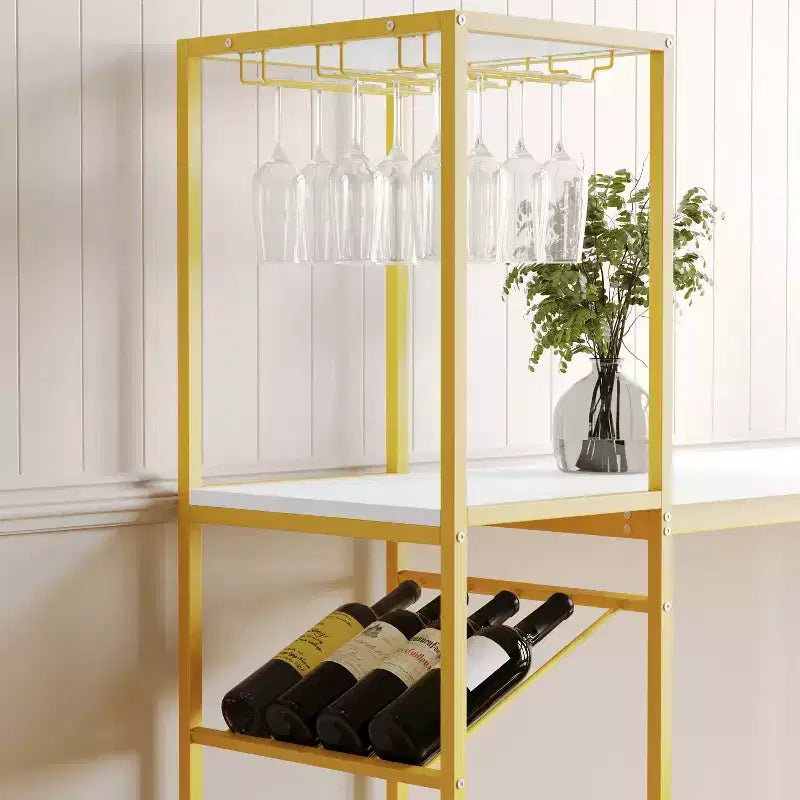 Flash Furniture Jura Metal Bar and Wine Table with 2 Slanted Shelves for Bottle Storage and Hanging Glass Storage