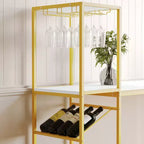 Flash Furniture Jura Metal Bar and Wine Table with 2 Slanted Shelves for Bottle Storage and Hanging Glass Storage