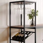 Flash Furniture Jura Metal Bar and Wine Table with 2 Slanted Shelves for Bottle Storage and Hanging Glass Storage
