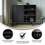 Merrick Lane Bar and Sideboard with Storage Cabinet, Hanging Stemware Holders and Bottle Storage