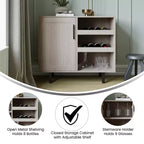 Merrick Lane Bar and Sideboard with Storage Cabinet, Hanging Stemware Holders and Bottle Storage
