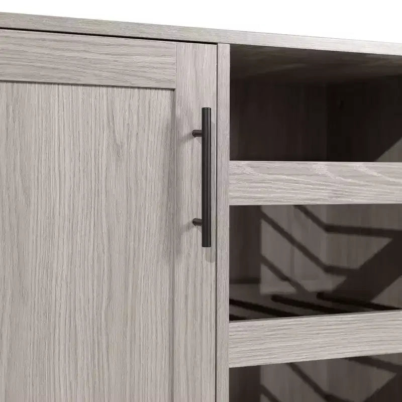 Merrick Lane Bar and Sideboard with Storage Cabinet, Hanging Stemware Holders and Bottle Storage