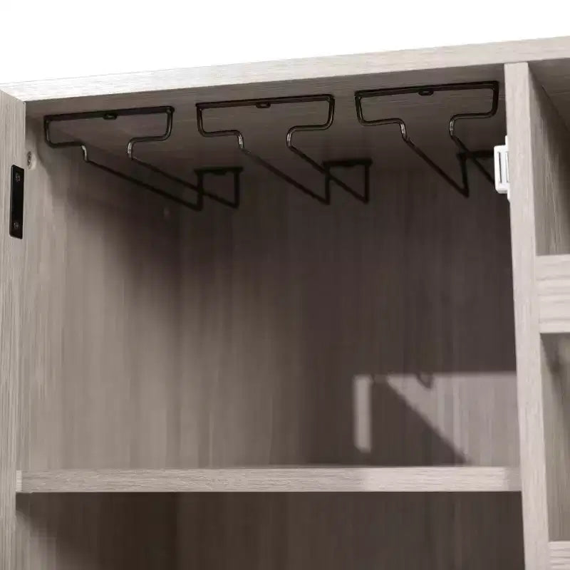 Merrick Lane Bar and Sideboard with Storage Cabinet, Hanging Stemware Holders and Bottle Storage