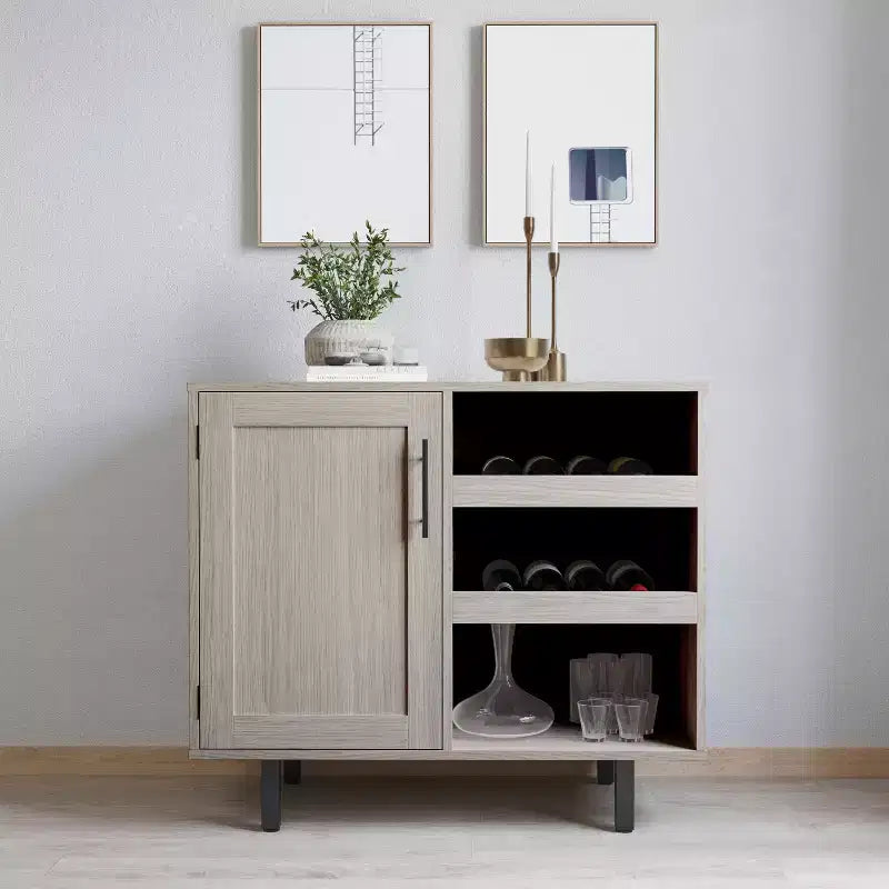 Merrick Lane Bar and Sideboard with Storage Cabinet, Hanging Stemware Holders and Bottle Storage