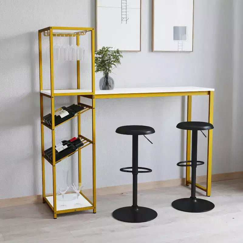 Tavolino da Bar/Vino in Metallo Merrick Lane con Portabottiglie e Supporti Sospesi per Bicchieri