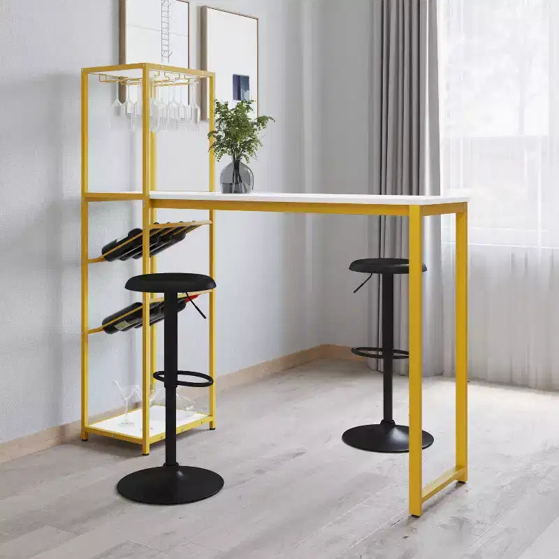 Tavolino da Bar/Vino in Metallo Merrick Lane con Portabottiglie e Supporti Sospesi per Bicchieri