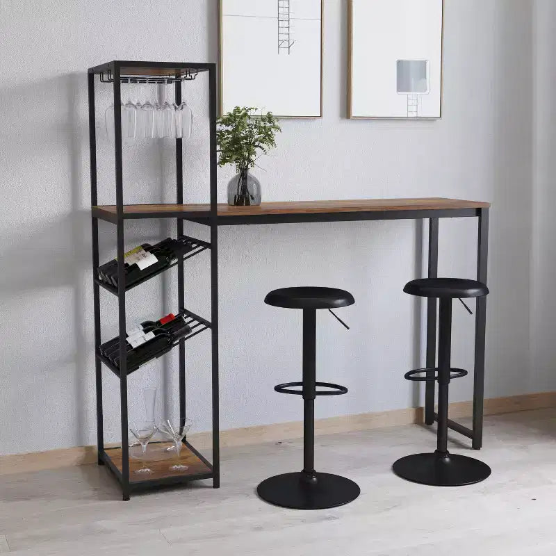 Tavolino da Bar/Vino in Metallo Merrick Lane con Portabottiglie e Supporti Sospesi per Bicchieri