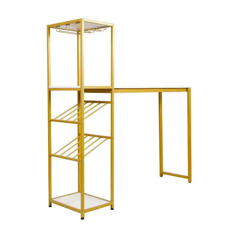 Merrick Lane Metal Bar and Wine Table with Bottle Storage and Hanging Stemware Holders