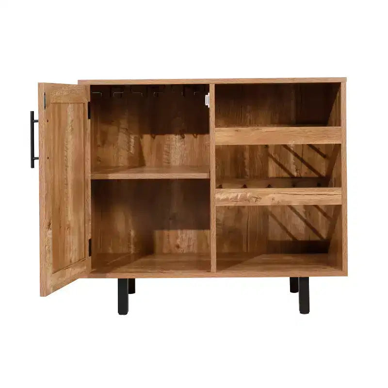 Flash Furniture Elmont Classic Bar and Sideboard with Shaker Style Single Door Cabinet with Hanging Glass Storage and Open Bottle Shelves