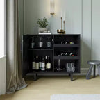 Flash Furniture Elmont Classic Bar and Sideboard with Shaker Style Single Door Cabinet with Hanging Glass Storage and Open Bottle Shelves