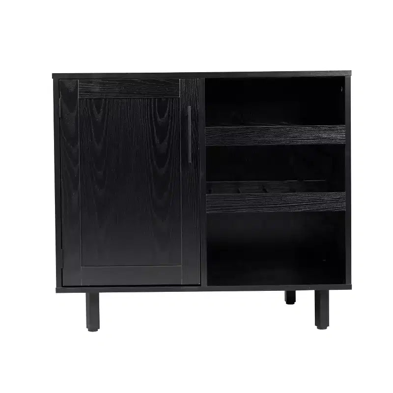 Flash Furniture Elmont Classic Bar and Sideboard with Shaker Style Single Door Cabinet with Hanging Glass Storage and Open Bottle Shelves