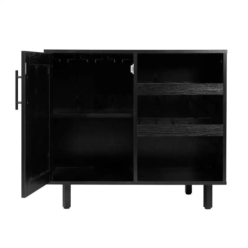 Flash Furniture Elmont Classic Bar and Sideboard with Shaker Style Single Door Cabinet with Hanging Glass Storage and Open Bottle Shelves