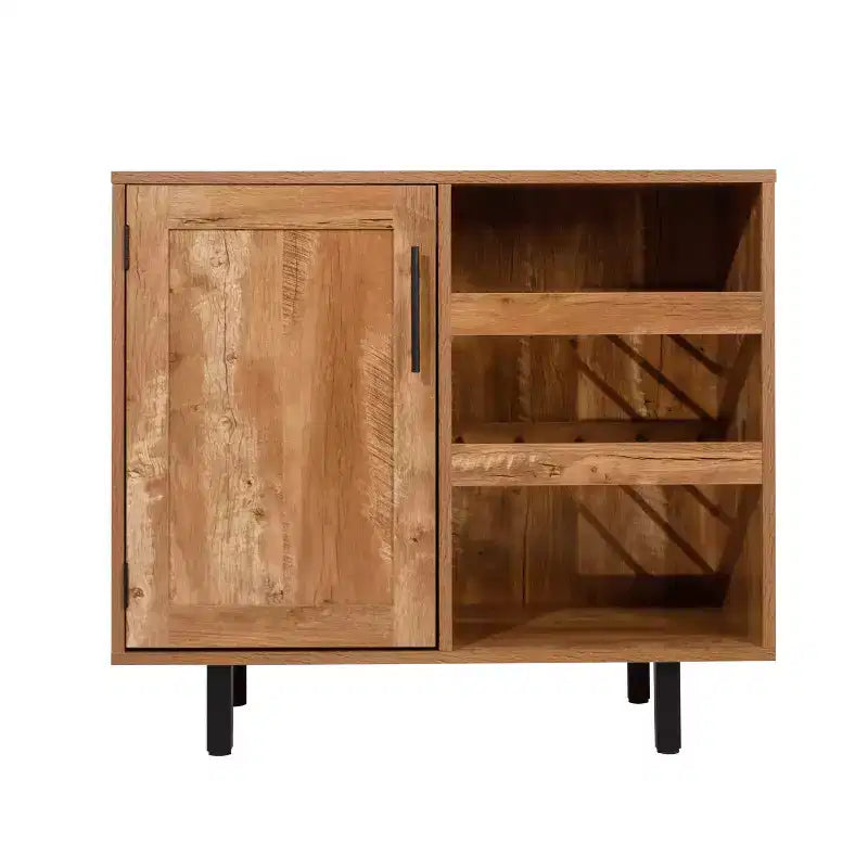 Flash Furniture Elmont Classic Bar and Sideboard with Shaker Style Single Door Cabinet with Hanging Glass Storage and Open Bottle Shelves