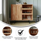 Flash Furniture Elmont Classic Bar and Sideboard with Shaker Style Single Door Cabinet with Hanging Glass Storage and Open Bottle Shelves