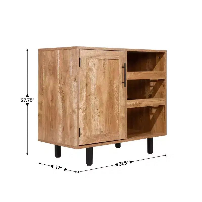 Flash Furniture Elmont Classic Bar and Sideboard with Shaker Style Single Door Cabinet with Hanging Glass Storage and Open Bottle Shelves