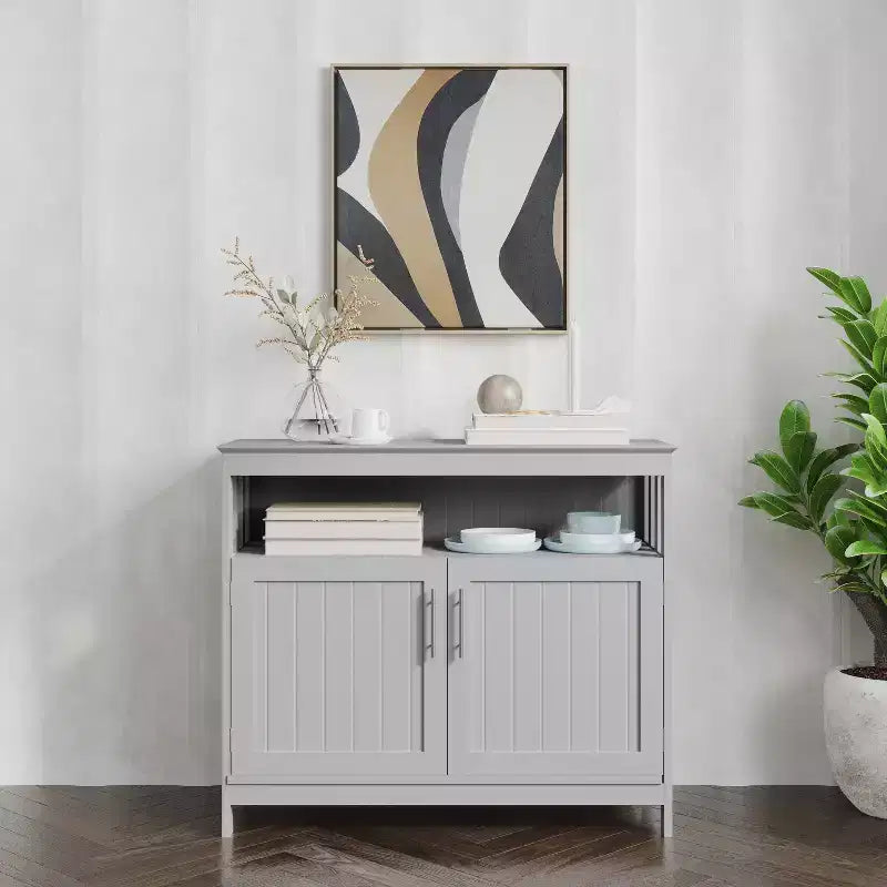 Emma and Oliver 40 Inch Buffet and Sideboard with Open Storage Shelf and Double Door Storage Cabinet