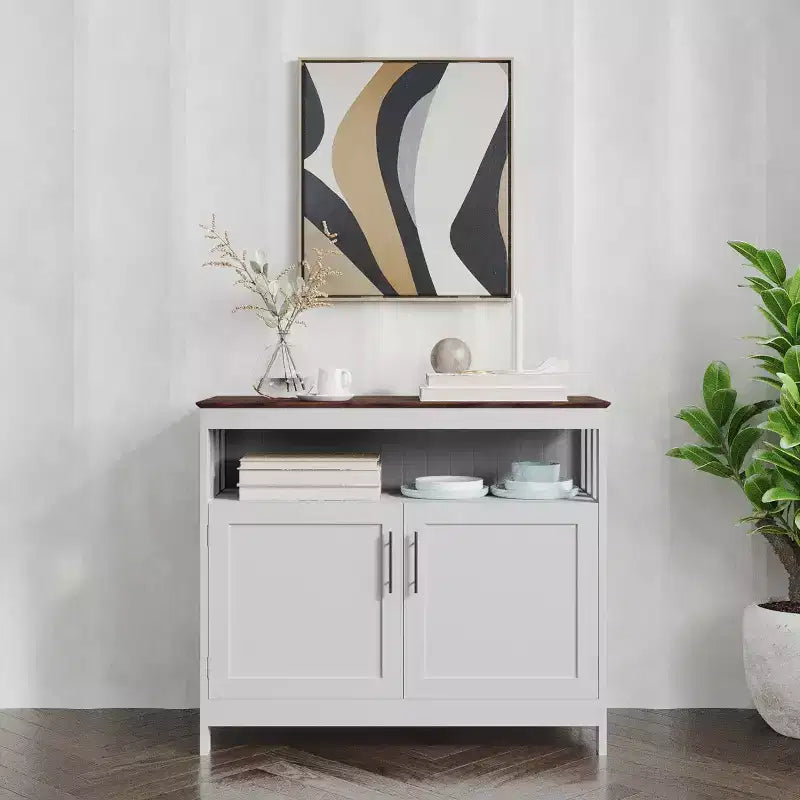 Emma and Oliver 40 Inch Buffet and Sideboard with Open Storage Shelf and Double Door Storage Cabinet