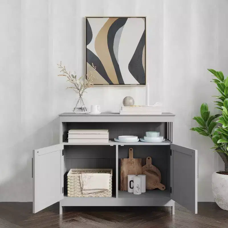 Emma and Oliver 40 Inch Buffet and Sideboard with Open Storage Shelf and Double Door Storage Cabinet