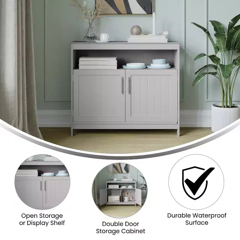 Emma and Oliver 40 Inch Buffet and Sideboard with Open Storage Shelf and Double Door Storage Cabinet