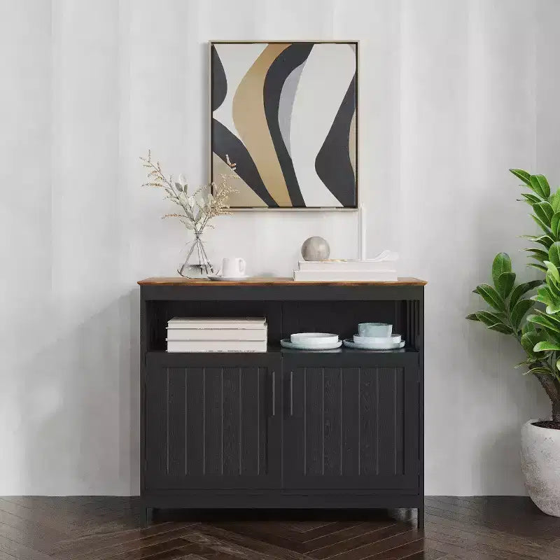 Emma and Oliver 40 Inch Buffet and Sideboard with Open Storage Shelf and Double Door Storage Cabinet