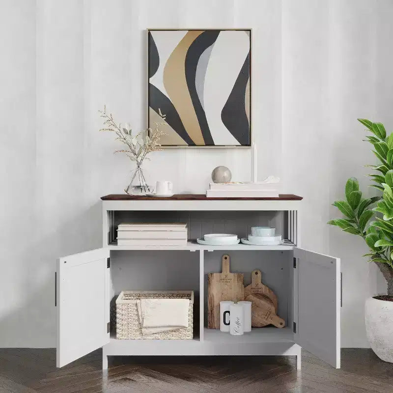 Emma and Oliver 40 Inch Buffet and Sideboard with Open Storage Shelf and Double Door Storage Cabinet