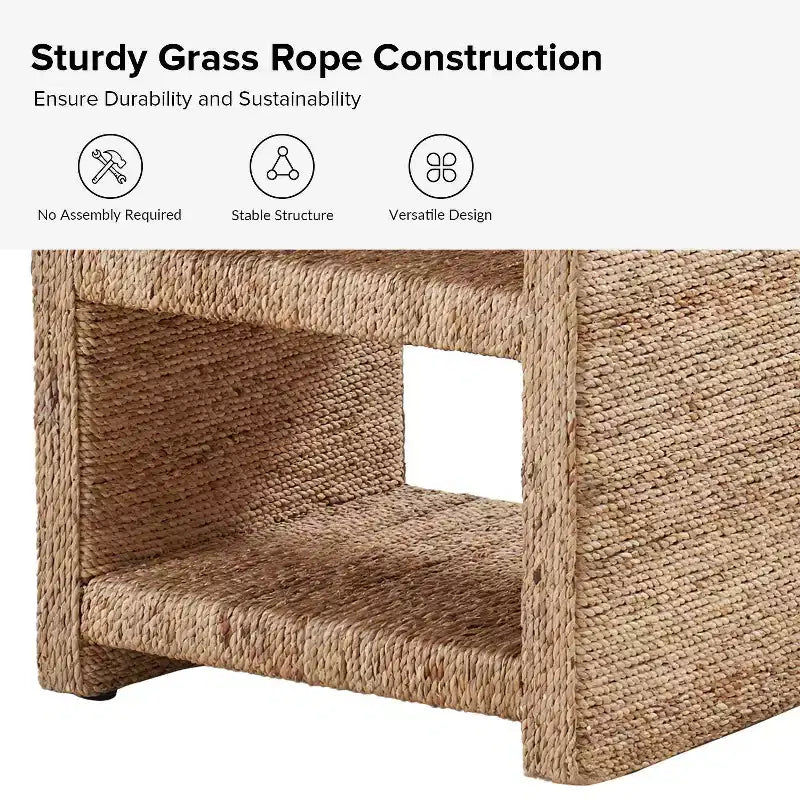 Heinrich 24 Coastal Style Grass Rope Side Table with Two Open Shelves Set of 2|ART OF LIVING DESIGNS-NATURAL