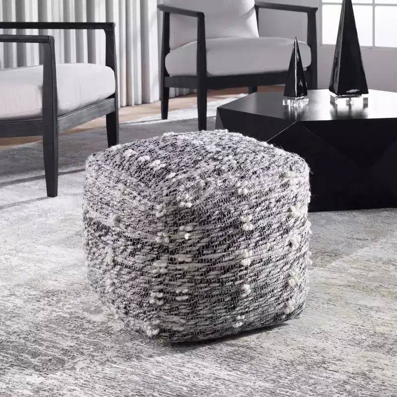 Uttermost Narol Neutral Charcoal and Black Pouf Ottoman