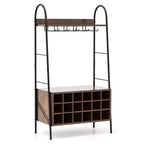 Costway Industrial Rack Freestanding Bottle Holder with Stemware Holder & Open Shelves