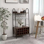Costway Industrial Rack Freestanding Bottle Holder with Stemware Holder & Open Shelves