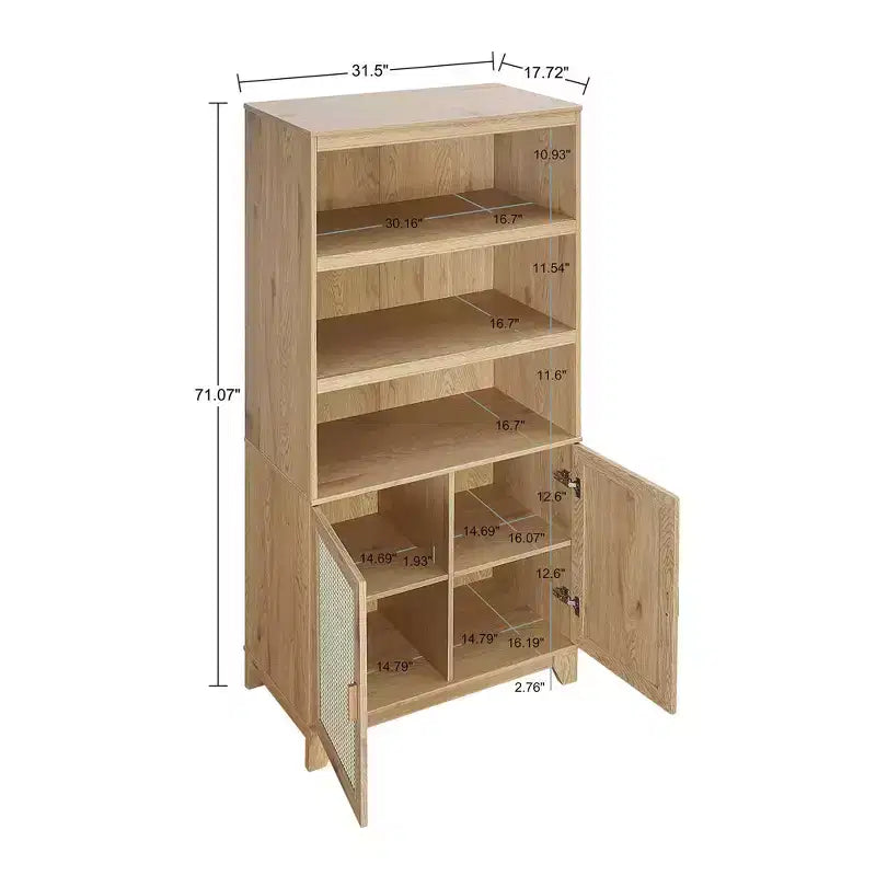 Sheridan Modern 7 Shelf Cane Bookcase - Manhattan Comfort