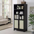 Sheridan Modern 7 Shelf Cane Bookcase - Manhattan Comfort