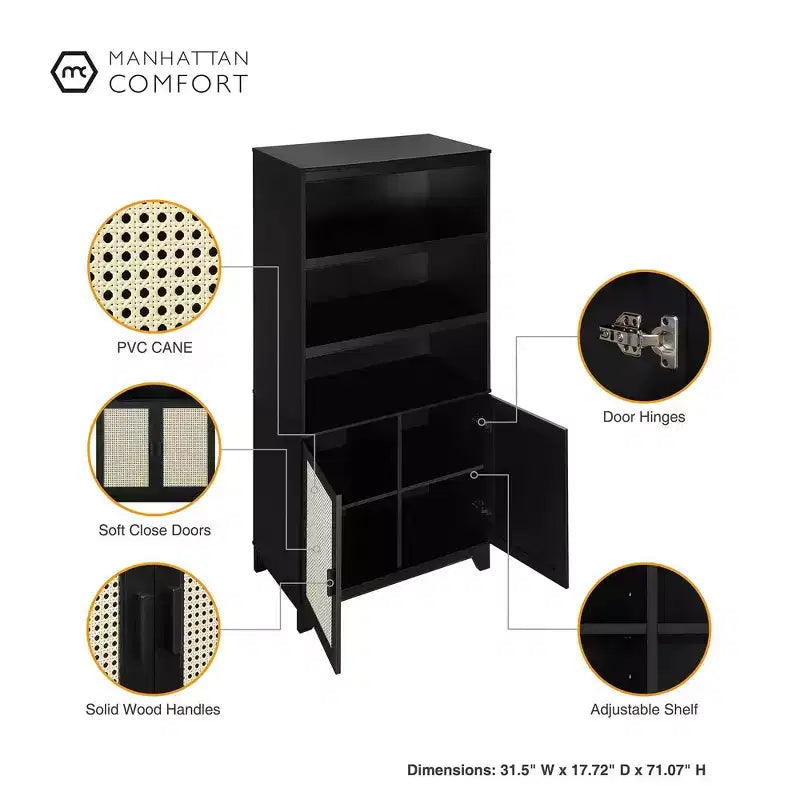 Sheridan Modern 7 Shelf Cane Bookcase - Manhattan Comfort