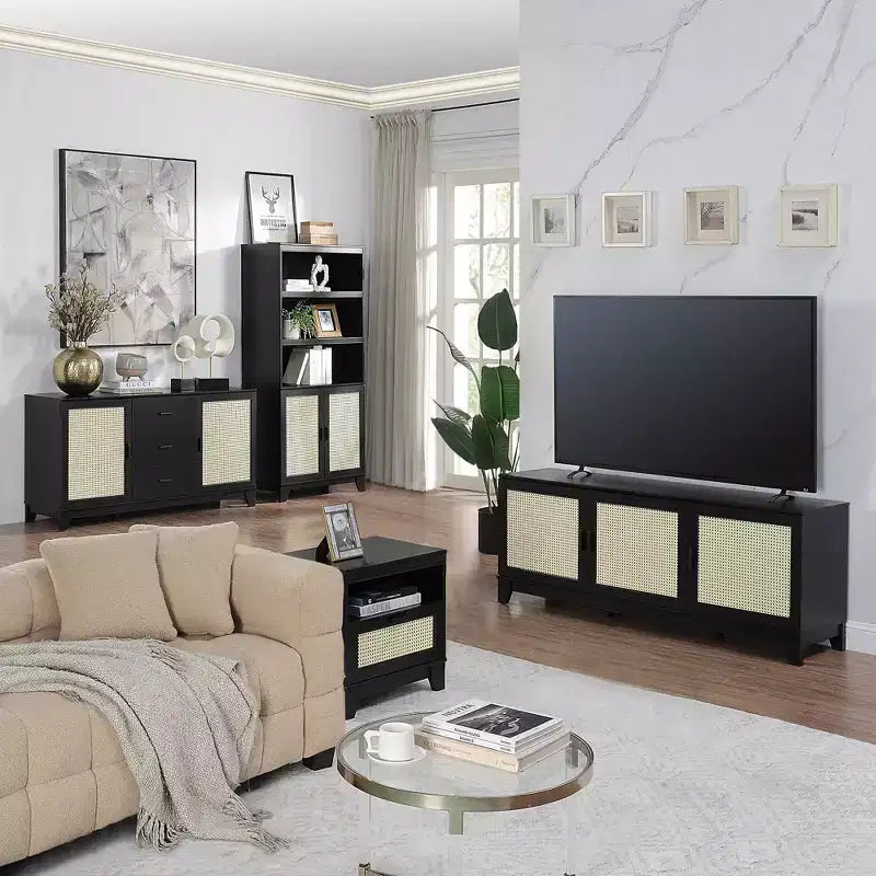 Sheridan Modern 7 Shelf Cane Bookcase - Manhattan Comfort