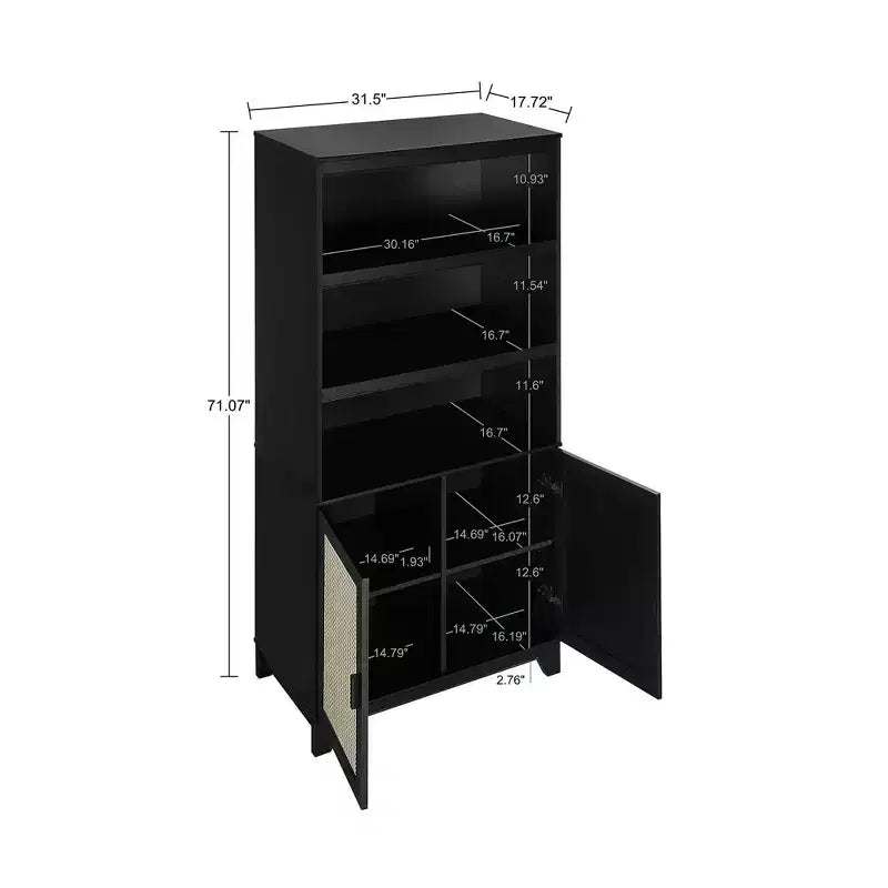 Sheridan Modern 7 Shelf Cane Bookcase - Manhattan Comfort