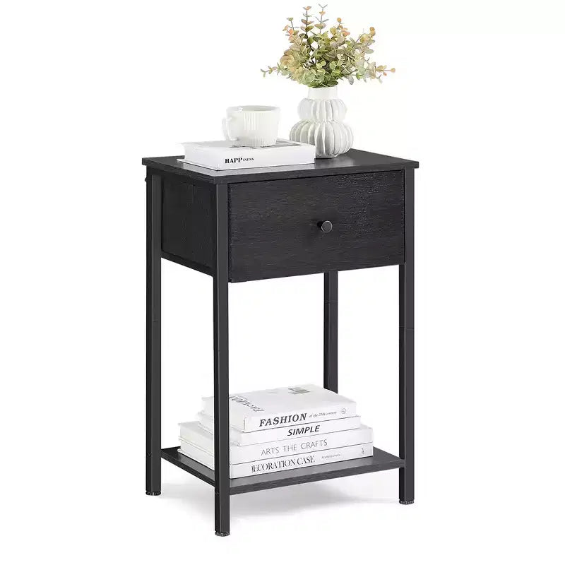 Nightstand Side Fabric Drawer 24-Inch Tall End Table with Storage Shelf Bedroom
