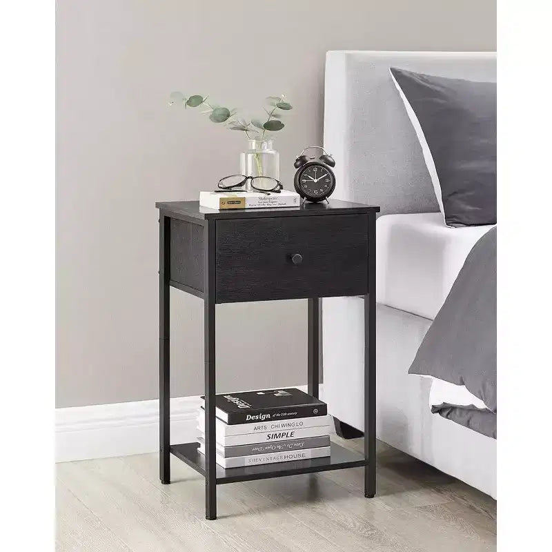 Nightstand Side Fabric Drawer 24-Inch Tall End Table with Storage Shelf Bedroom