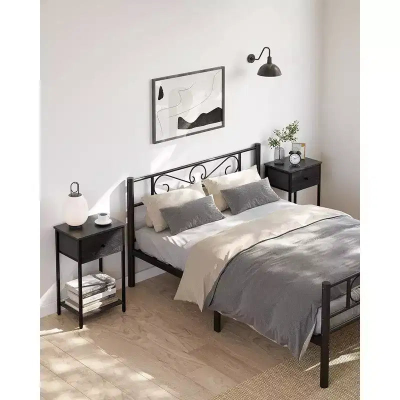 Nightstand Side Fabric Drawer 24-Inch Tall End Table with Storage Shelf Bedroom
