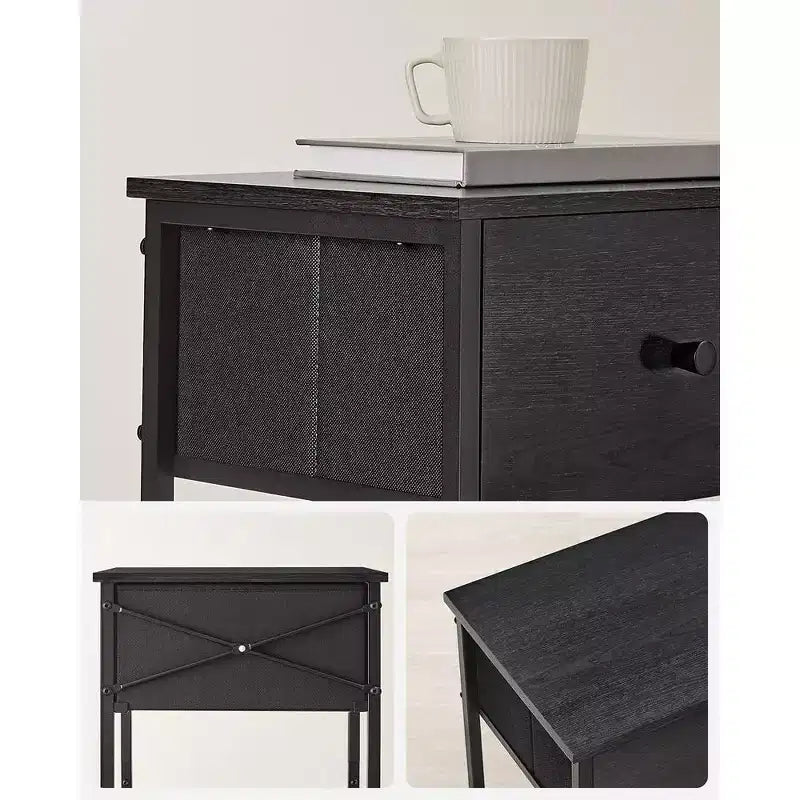 Nightstand Side Fabric Drawer 24-Inch Tall End Table with Storage Shelf Bedroom