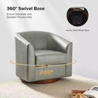 Set of 2 Molly Modern 360-degree Swivel Barrel Genuine Leather Chair with Solid Wood Base|ART OF LIVING DESIGNS