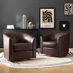 Set of 2 Molly Modern 360-degree Swivel Barrel Genuine Leather Chair with Solid Wood Base|ART OF LIVING DESIGNS